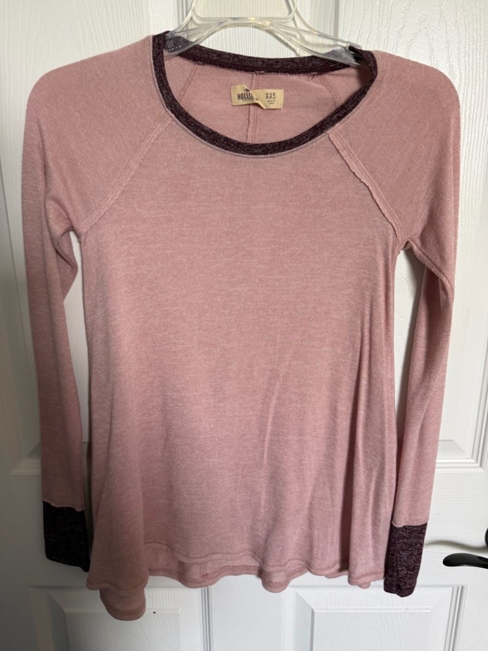 Hollister Pink Long-Sleeve Thermal Top with Contrast Trim